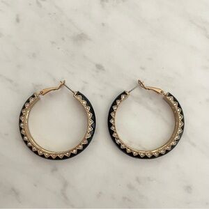 Kiam Family Hoop Earrings Vintage Black with Rhinestones Accent